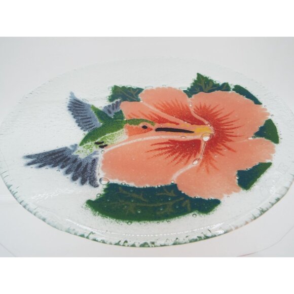 Peggy Karr Fused Art Glass 8" Hummingbird Plate with Box - Picture 11 of 12